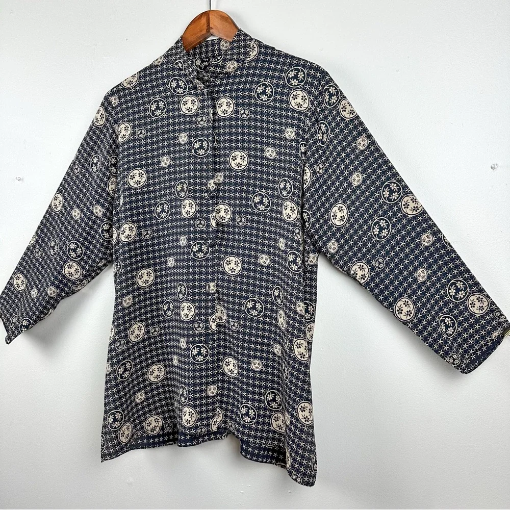 Vintage 100% Silk Black Floral Patterned Button-Up Shirt Anne Namba - Picture 2 of 11
